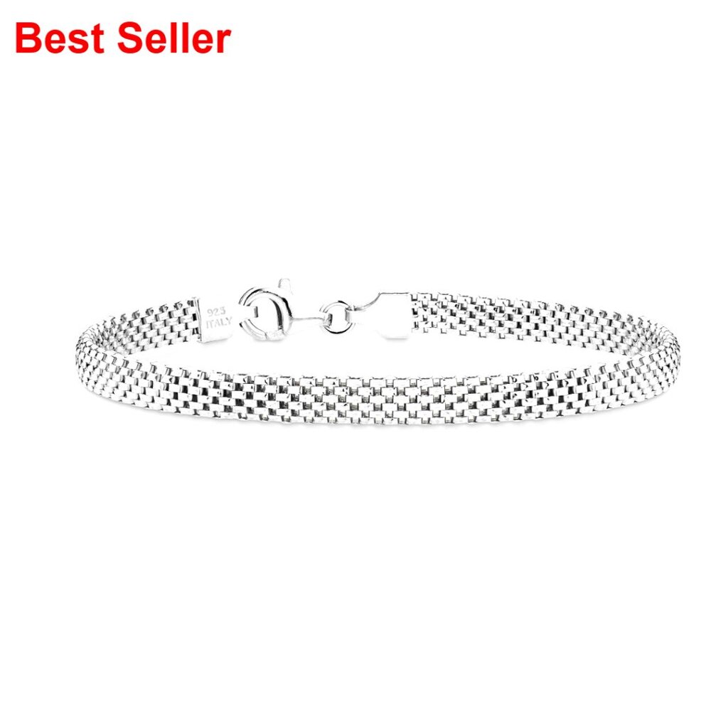925 Sterling Silver Italian 5mm Mesh Link Chain Bracelet